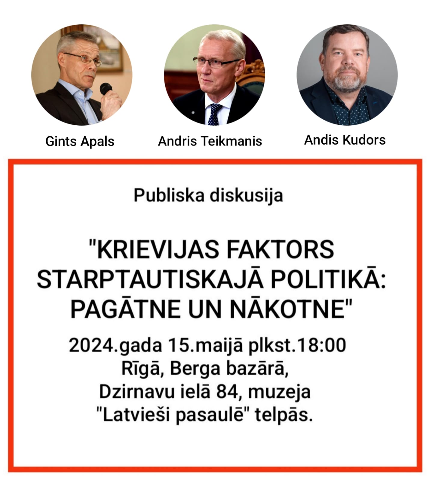 Plakāts "Publiskā diskusija par Krievijas faktoru starptautiskajā politikā: pagātne un nākotne" Diplomātu Asociācija 2024